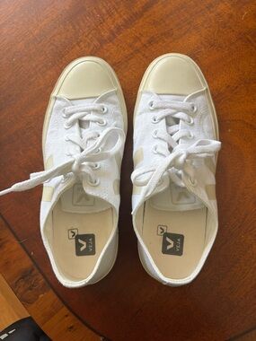 Veja White Canvas Sneakers with Cream Toe Caps